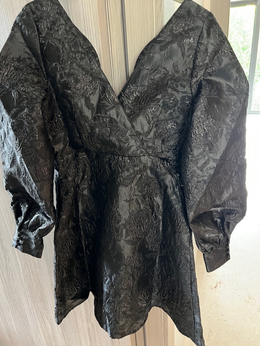 NWT $178 Maeve Long-Sleeve V-Neck Jacquard Babydoll Mini Dress 4 - Picture 7 of 9